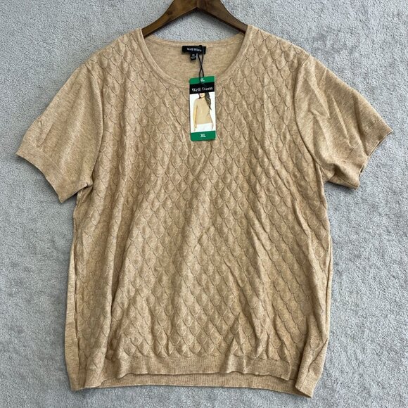 NEW Well Worn Women's XL Tan Short Sleeve Sweater Top Textured Diamond - Picture 4 of 8